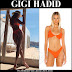 Gigi Hadid in neon orange bikini on July 27