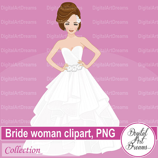 Bride Woman in a White Wedding Dress Clipart