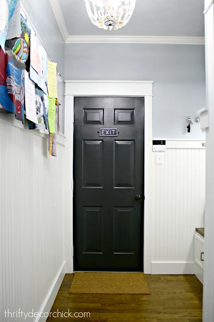 White beadboard, black door