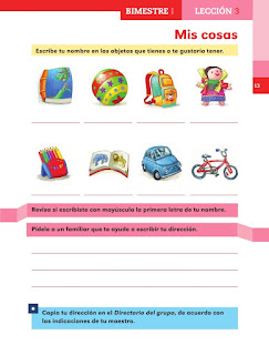 Apoyo Primaria Español 1er grado lección 3 Mis cosas 