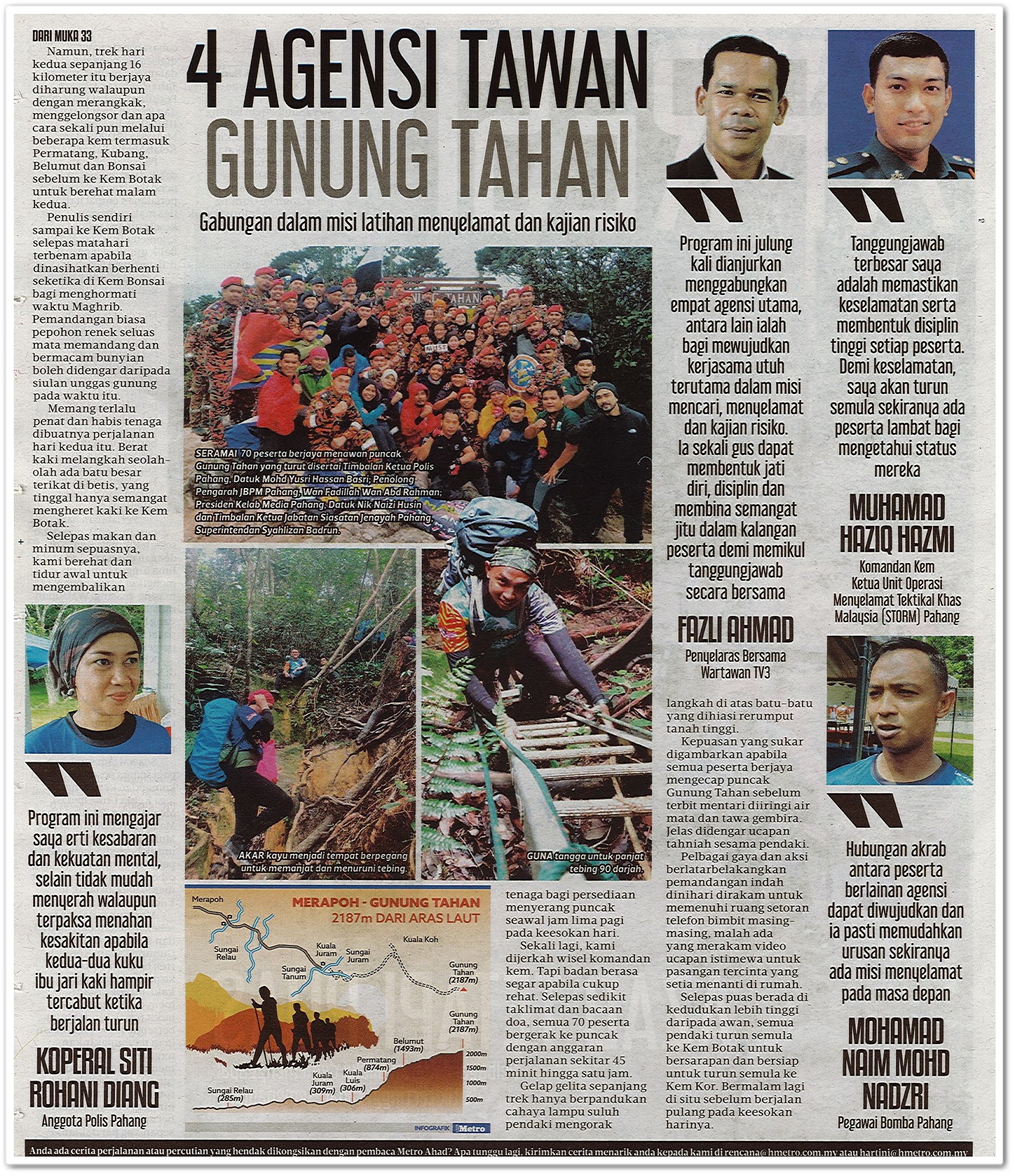 Azab tetapi puas ; 4 agensi tawan Gunung Tahan - Keratan akhbar Metro Ahad 25 Oktober 2020