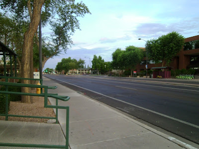 Partly cloudy sky. Downtown Scottsdale (5:33 AM MST)