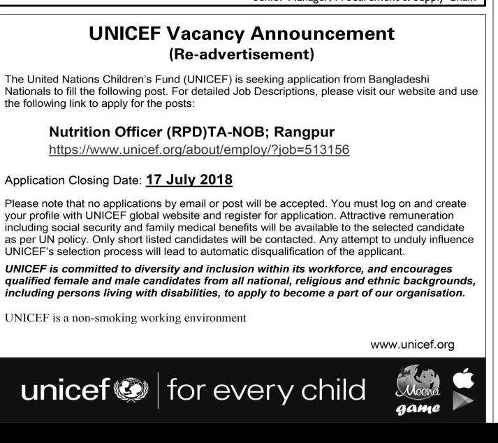 UNICEF Bangladesh Recruitment circular 2018