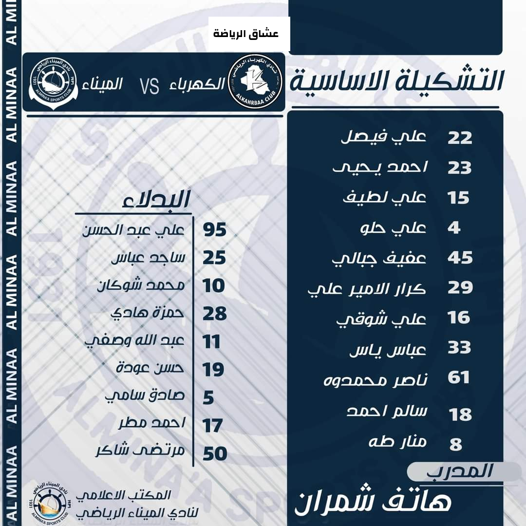 تفاصيل مباراة الميناء والكهرباء في الدوري العراقي الممتاز