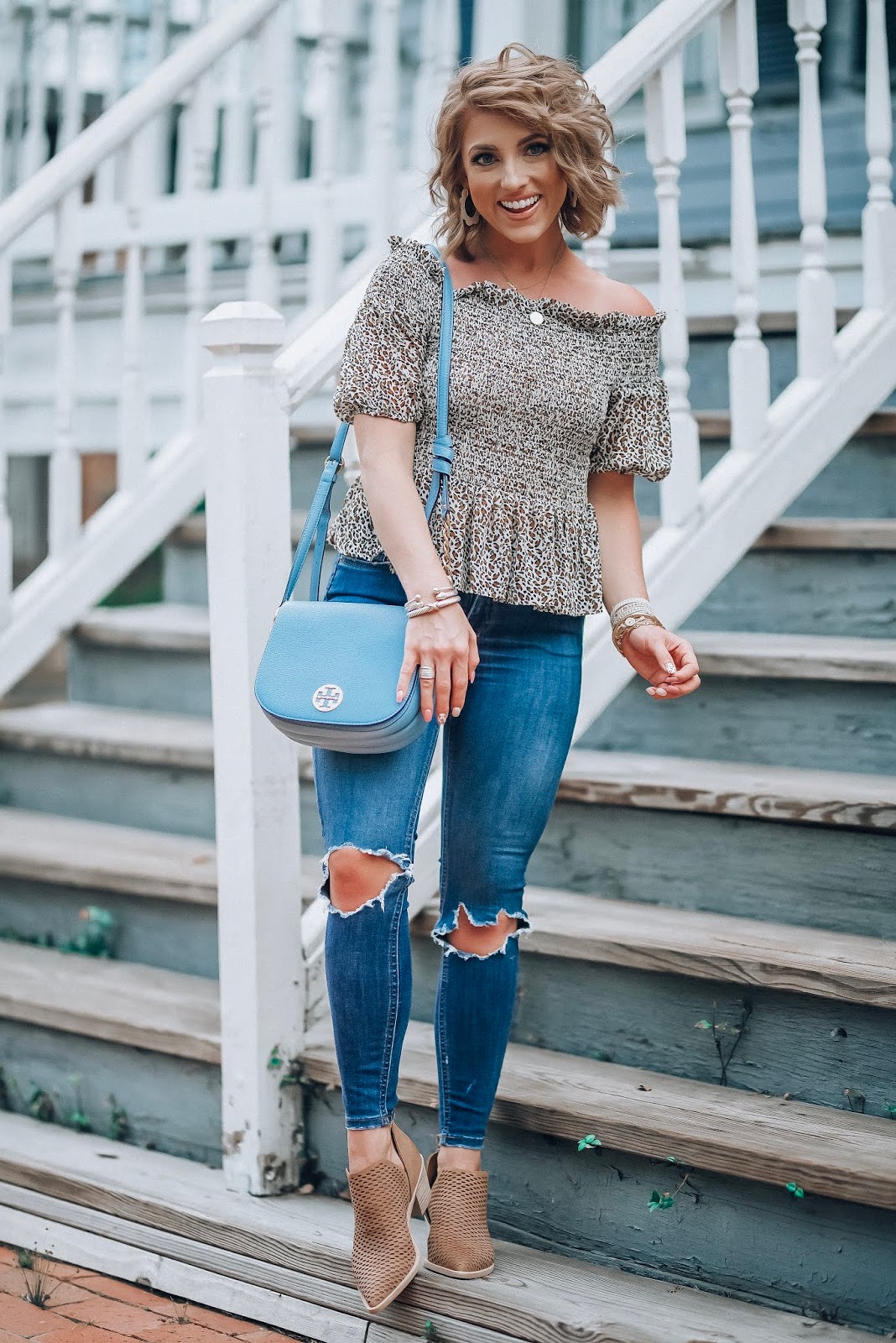 Leopard Lovin' - Under $50 Smocked Leopard Peplum Top, Busted Knee Jeans, Perforated Booties - Pre-Fall Style - Something Delightful Blog