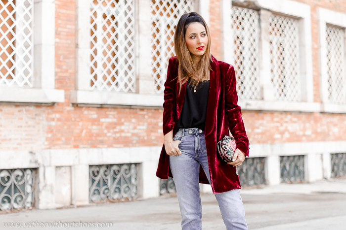 Terciopelo burdeos para el Look de la cena de Navidad | With Or Shoes - Blog Influencer Moda España