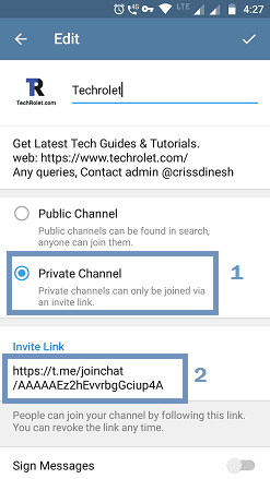 Telegram private channel