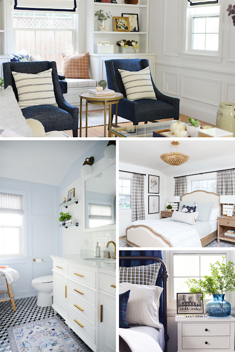 one room challenge before and afters, bedroom remodel, bathroom remodel, small guest bedroom, living room remodel