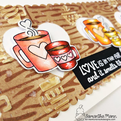 Love is in the Air Card by Samantha Mann for Newton's Nook Designs, Disress Inks, Ink Blending, Coffee, Love, Cards, Handmade Cards, Cardmaking, stencil #newtonsnook #newtonsnookdesigns #stencil #distressinks #inkblending