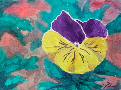 Purple and yellow pansy, original watercolor by Anawanitia