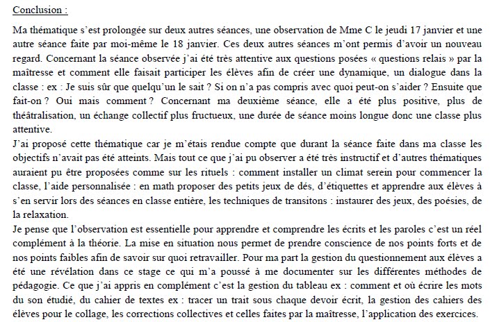 conclusion rapport de stage enseignement