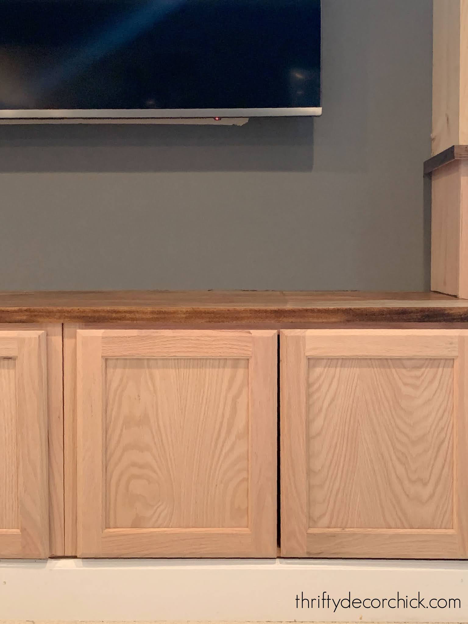 EASY DIY TV STAND with Storage  Built with Upper Cabinets & Butcher Block  