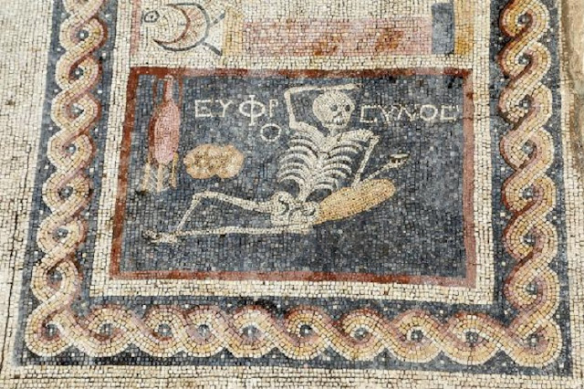 Greek mosaic of 'cheerful' skeleton found in Turkey
