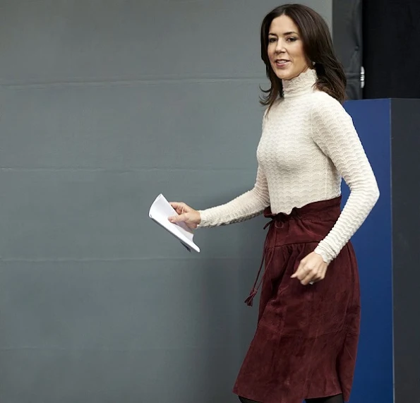 Crown Princess Mary wore By Malene Birger coat and blouse, Hugo Boss Skirt, Diamond earrings