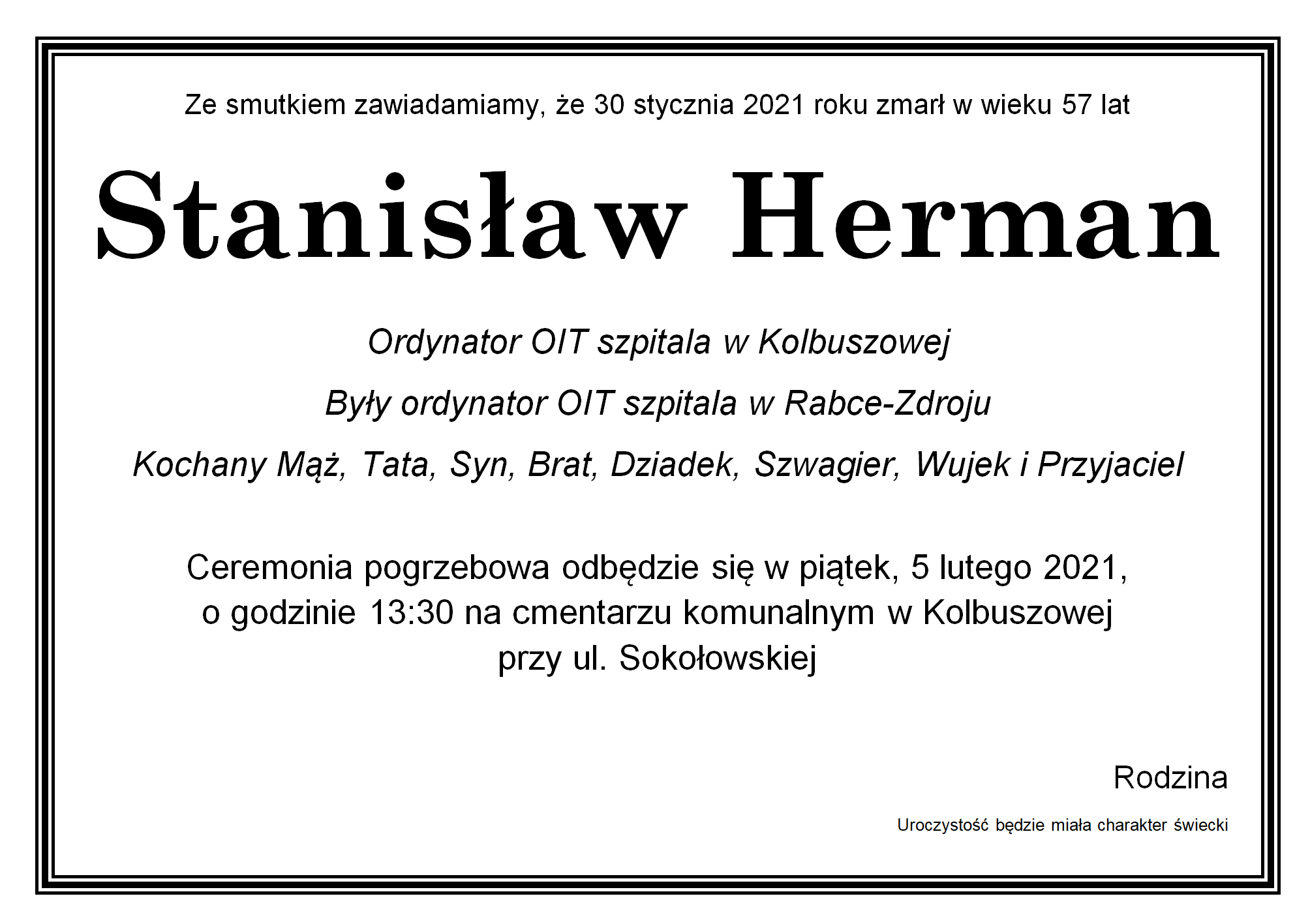 Nie żyje kolbuszowski lekarz, Stanisław Herman