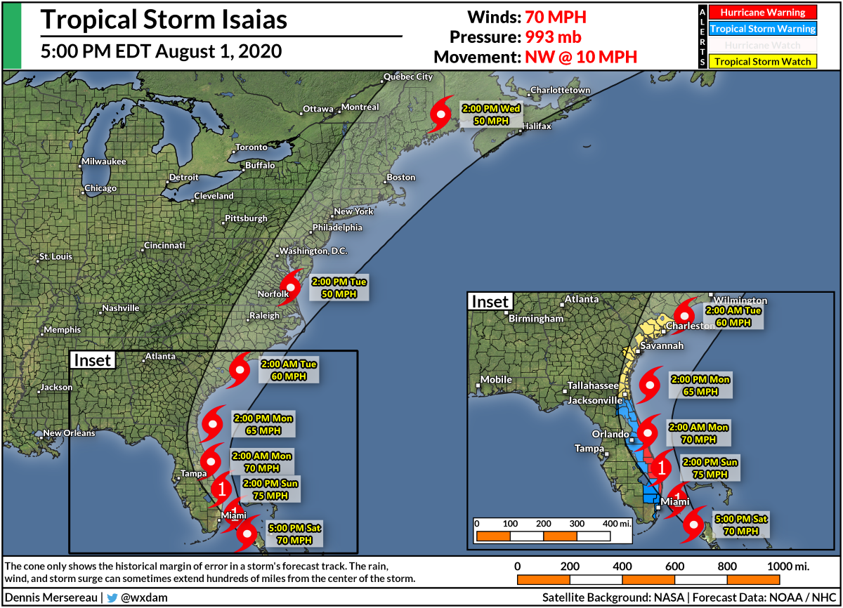Hurricane Warnings Continue For Florida As Struggling Isaias Approaches
