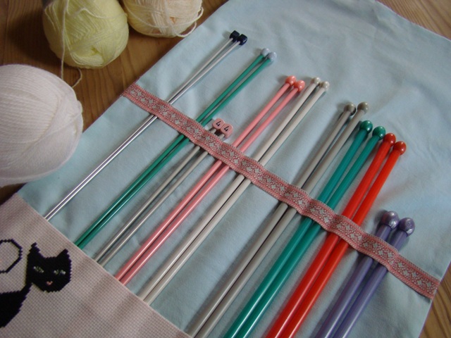Sac Tricot Aiguilles - Tissu Jacquard Roses, Rangement Pratique Et Respirant