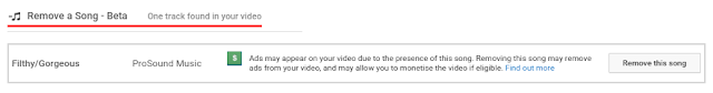 Notice showing that a piece of copyrighted music has been detected in a video