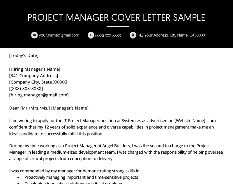 Project Manager Cover Letter Examples Resume Letter