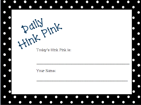 Hinky Pinkies Worksheet With Answers
