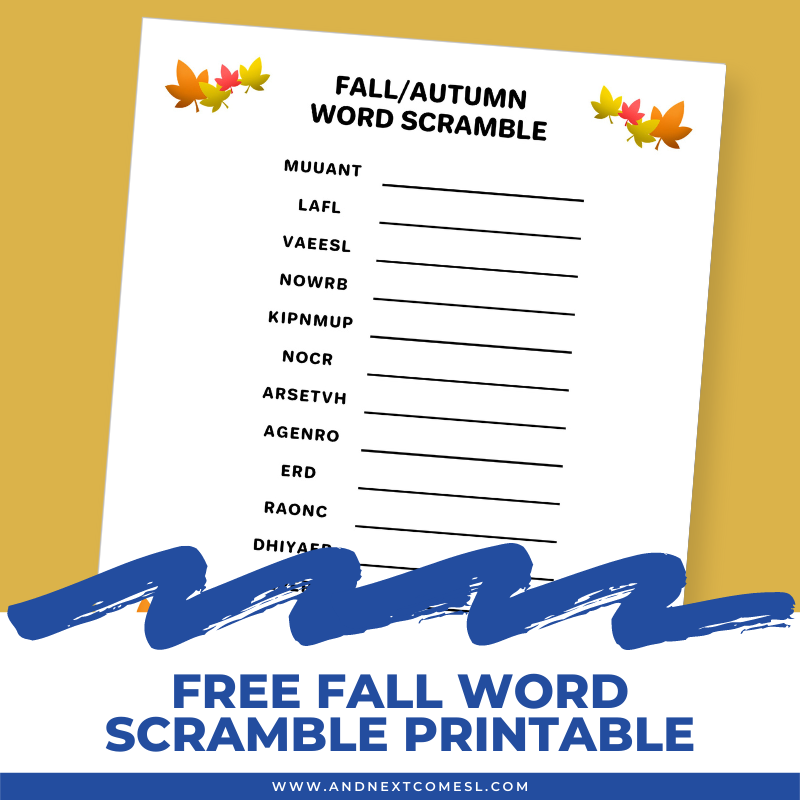 Free Printable Fall Word Cards