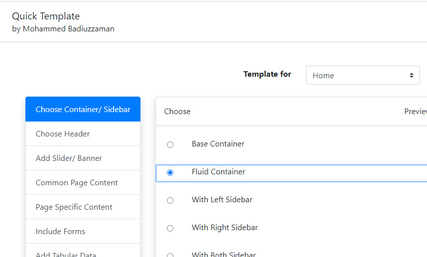 You can choose container and sidebar