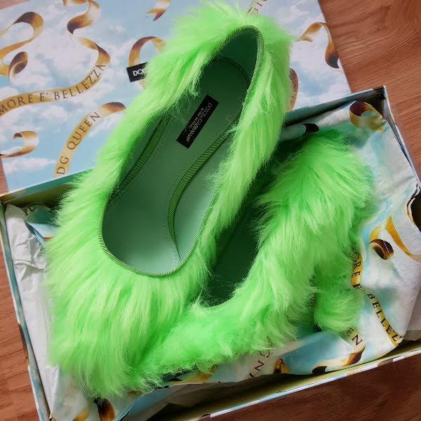 Dolce & Gabbana fluffy green shoes in box