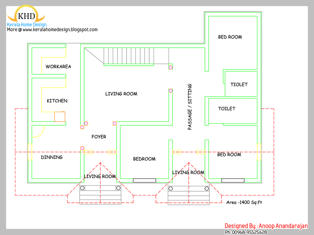 Single Floor House Plan and Elevation - 1400 Sq. ft - Kerala home