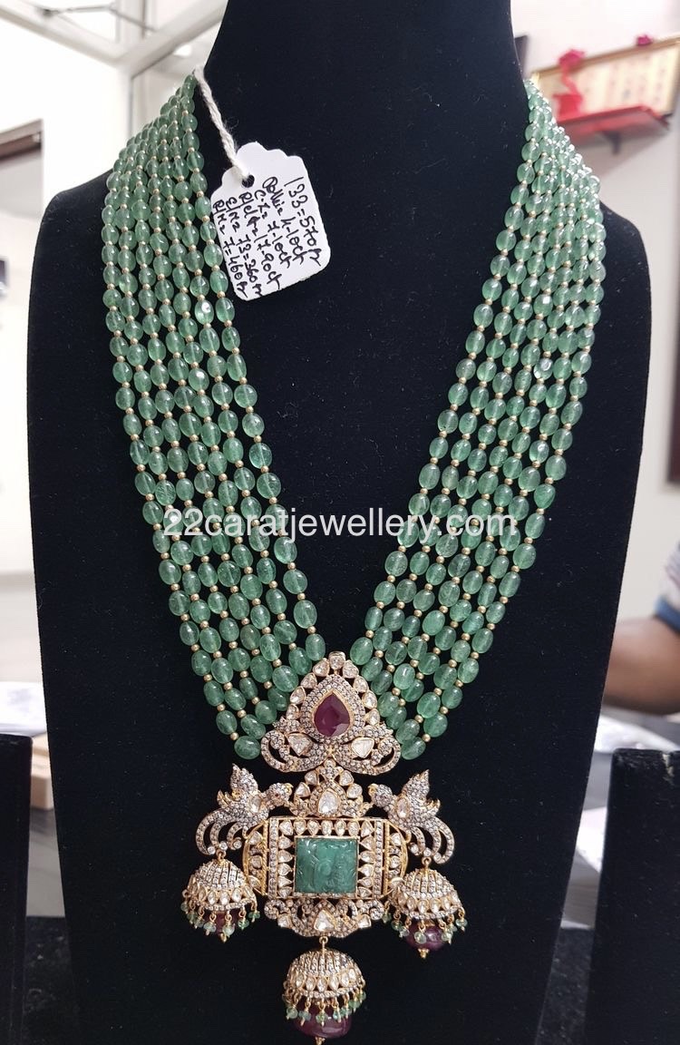 Classy Diamond Pendant with Beads Chain - Jewellery Designs