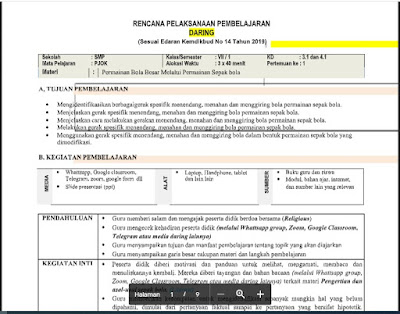 Rpp Daring Pjok Kelas 7 Semester 1 Ganjil Soal Pelajaran