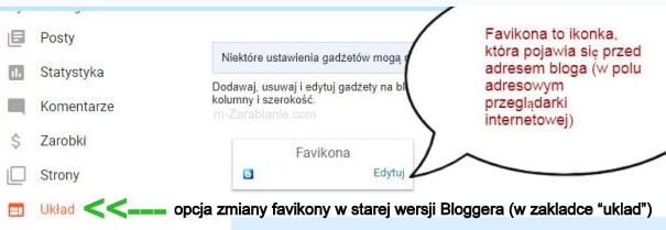 Opcja favicon w starym układzie Bloggera.