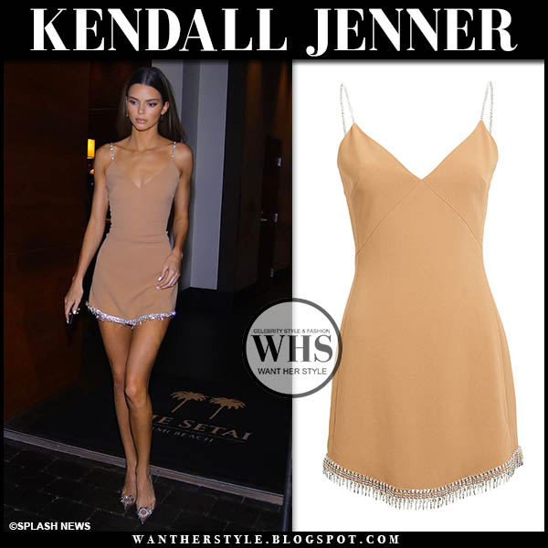 Kendall Jenner in beige crystal trim ...