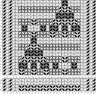 A pattern for weaving vertical ermine motifs in double-face tablet weaving