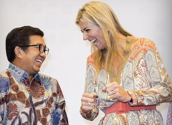 Queen Maxima at the OJK' FinTech Festival and Conference. Queen Maxima Multicolor Paisley Print Skirt and Blouse