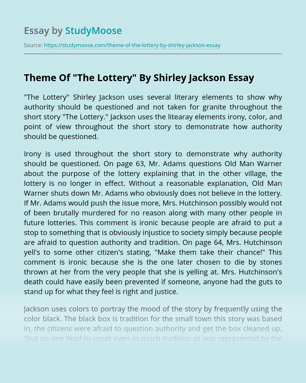 an essay on the lottery