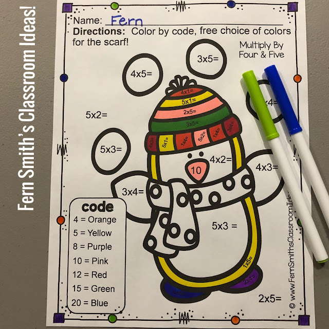 Winter Color By Number Multiplication at TeacherspayTeachers by Fern Smith of Fern Smith's Classroom Ideas.