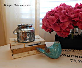 Vintage, Paint and more... mercury glass votive with old books and hydrangeas