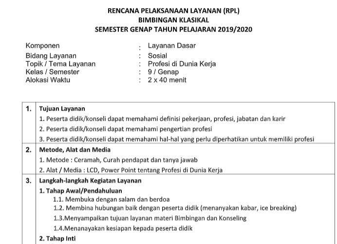 Download RPL Bimbingan Konseling Tema Layanan Prospek
