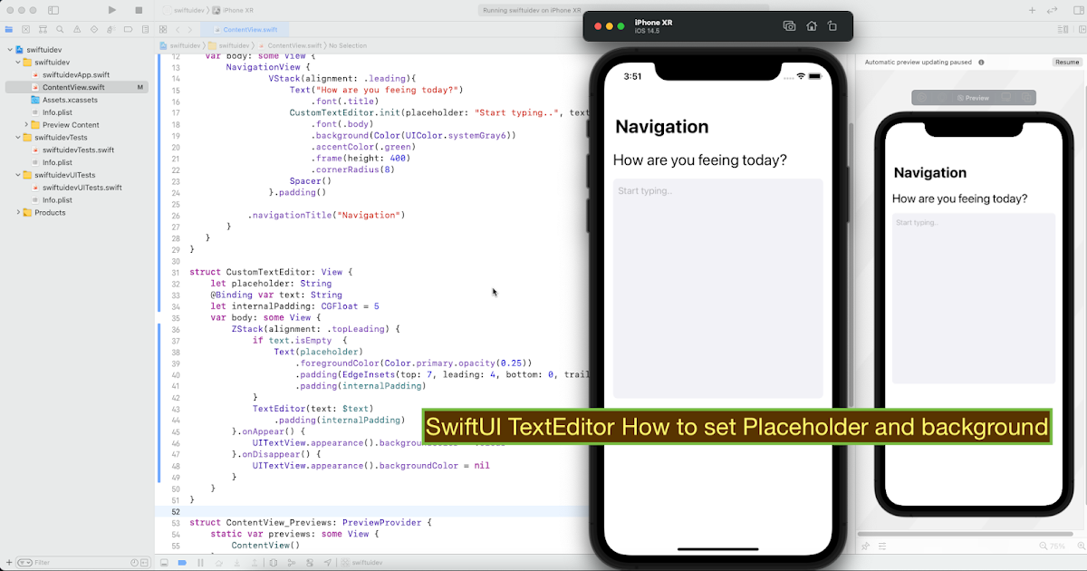 SwiftUI TextEditor How to set Placeholder and background Tutorial101
