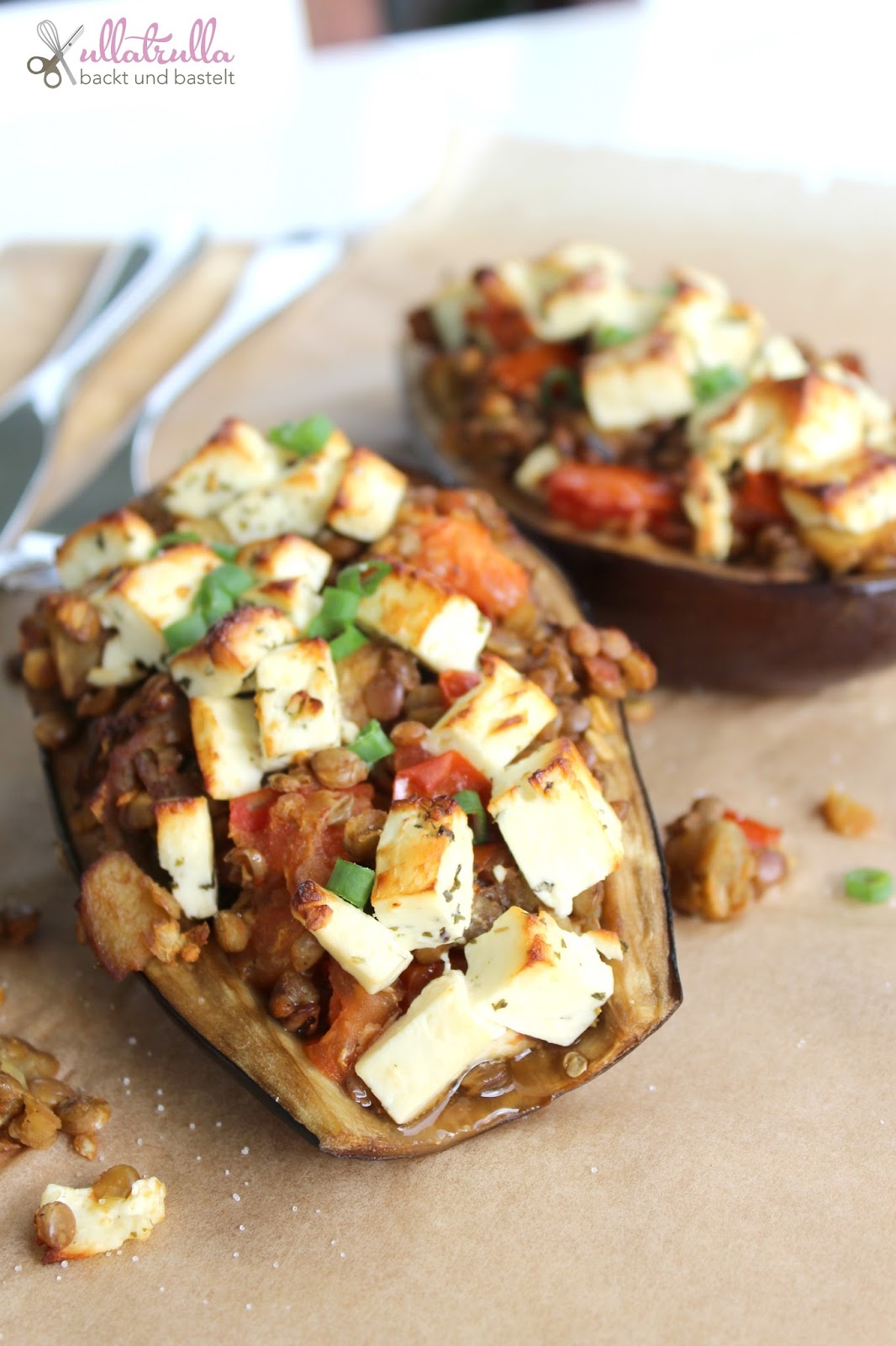 ullatrulla backt und bastelt: Gefüllte Auberginen mit Linsen und Feta ... ullatrulla backt und bastelt: Gefüllte Auberginen mit Linsen und Feta ...