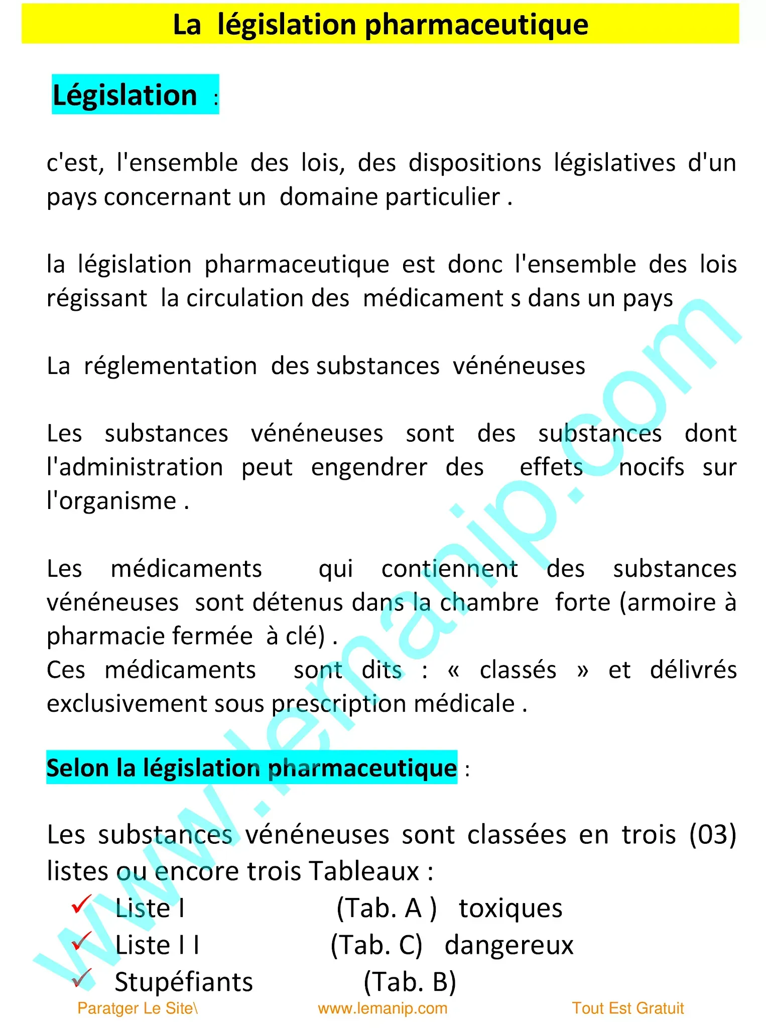 La législation pharmaceutique