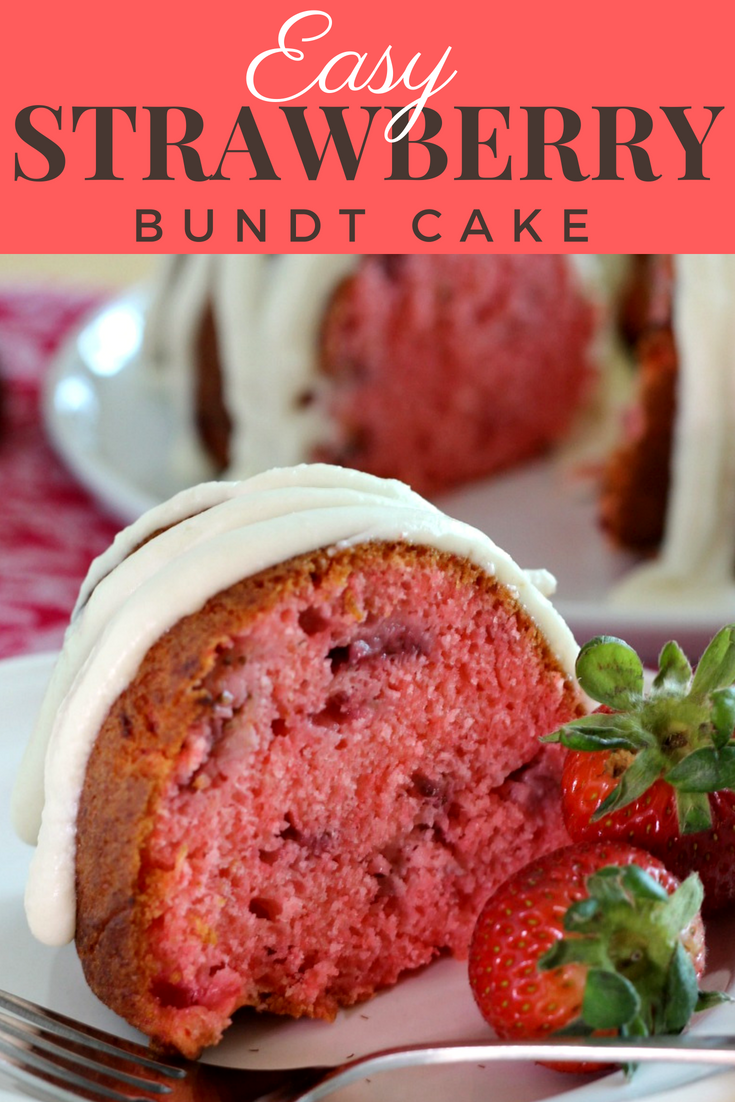 Easy Strawberry Bundt Cake by Renee's Kitchen Adventures - easy strawberry cake recipe that starts with a boxed mix. Made with jello and fresh or frozen strawberries for a moist cake bursting with strawberry flavor! #strawberrycake  #strawberrybundtcake #bundtcake #cakemix