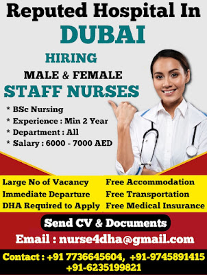 URGENTLY REQUIRED MALE AND FEMALE NURSES TO REPUTED HOSPITAL IN DUBAI