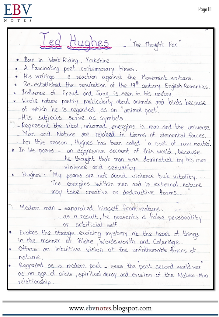 TOPPER'S NOTES: "The Thought Fox" | Ted Hughes | Short Exam Notes