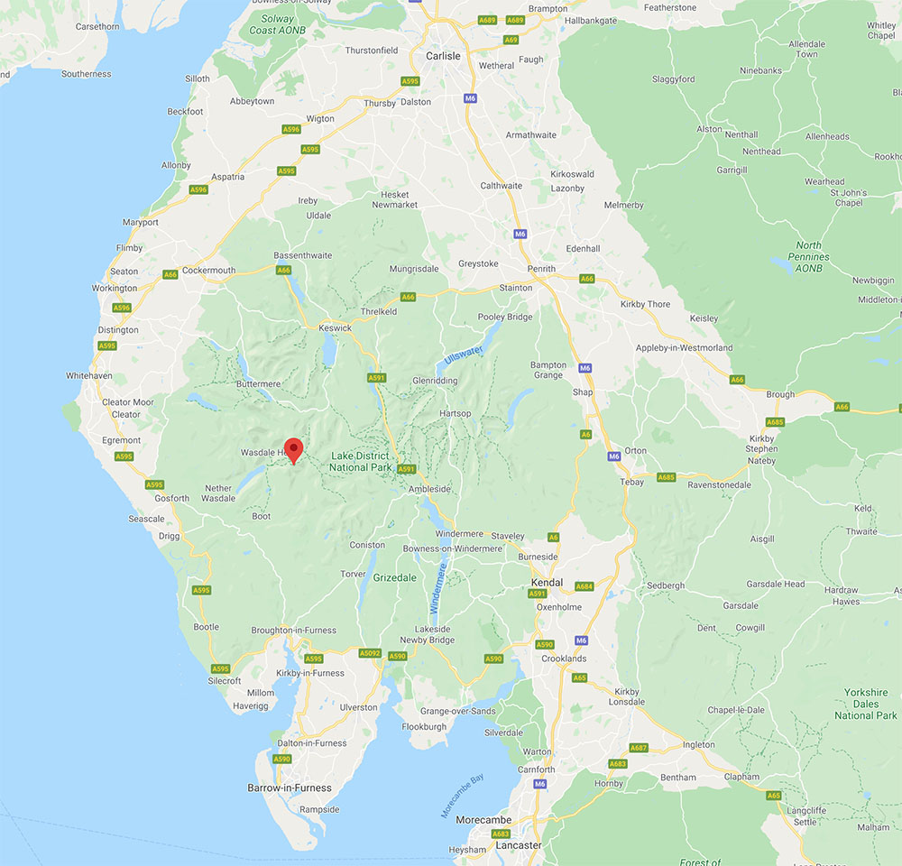 Where is scafell pike Lake District Cumbria England location map drive parking