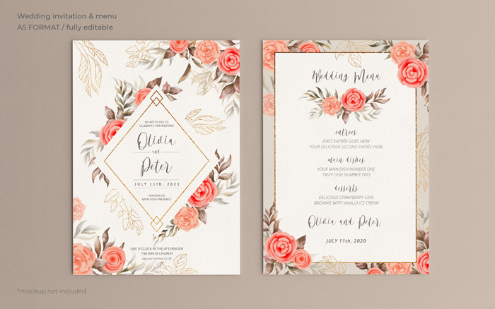 Floral Wedding Invitation Menu Template With Soft Nature Floral Wedding Invitation Menu Template With Soft Nature