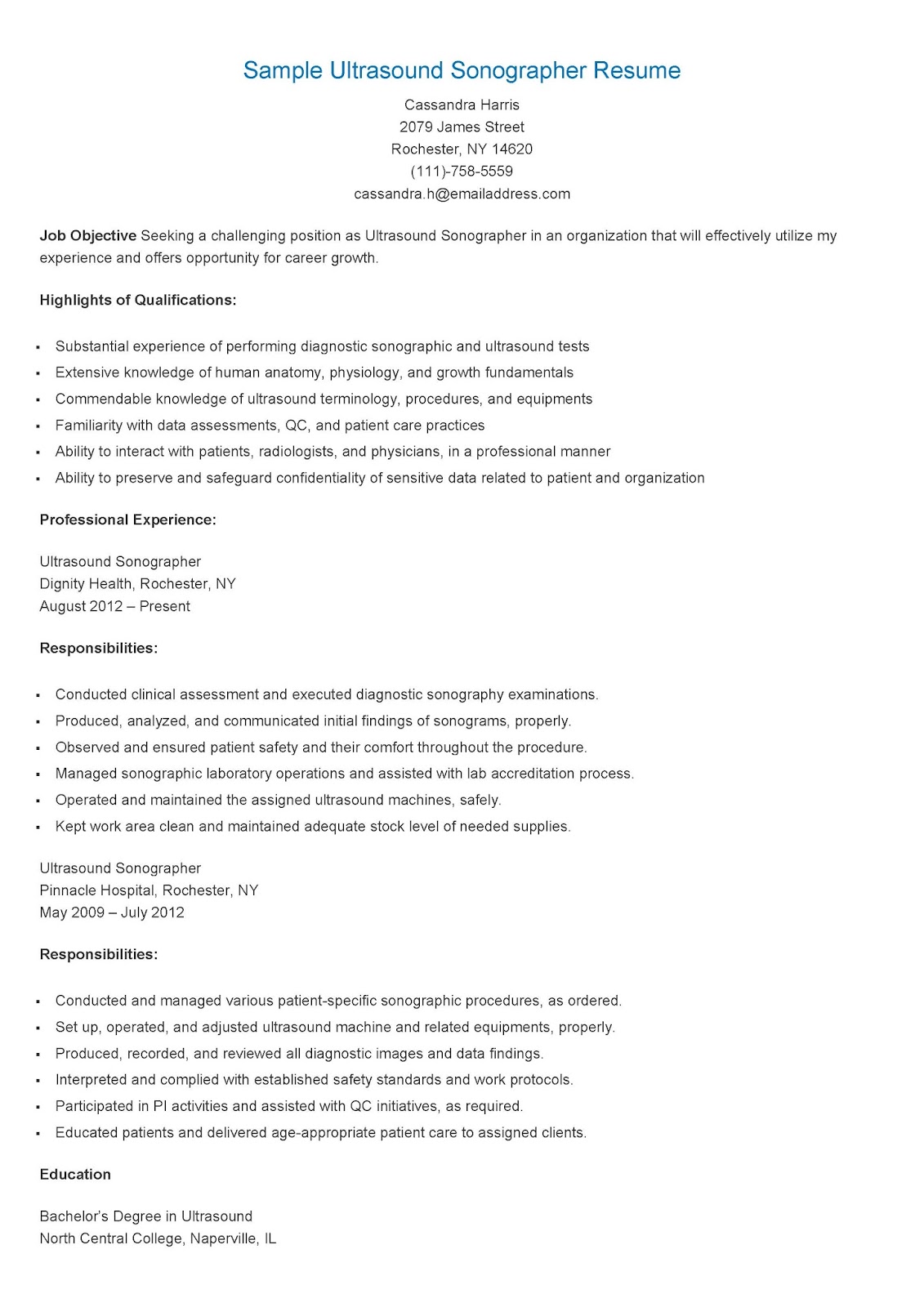 19++ Diagnostic Medical Sonographer Resume Objective at Demax5