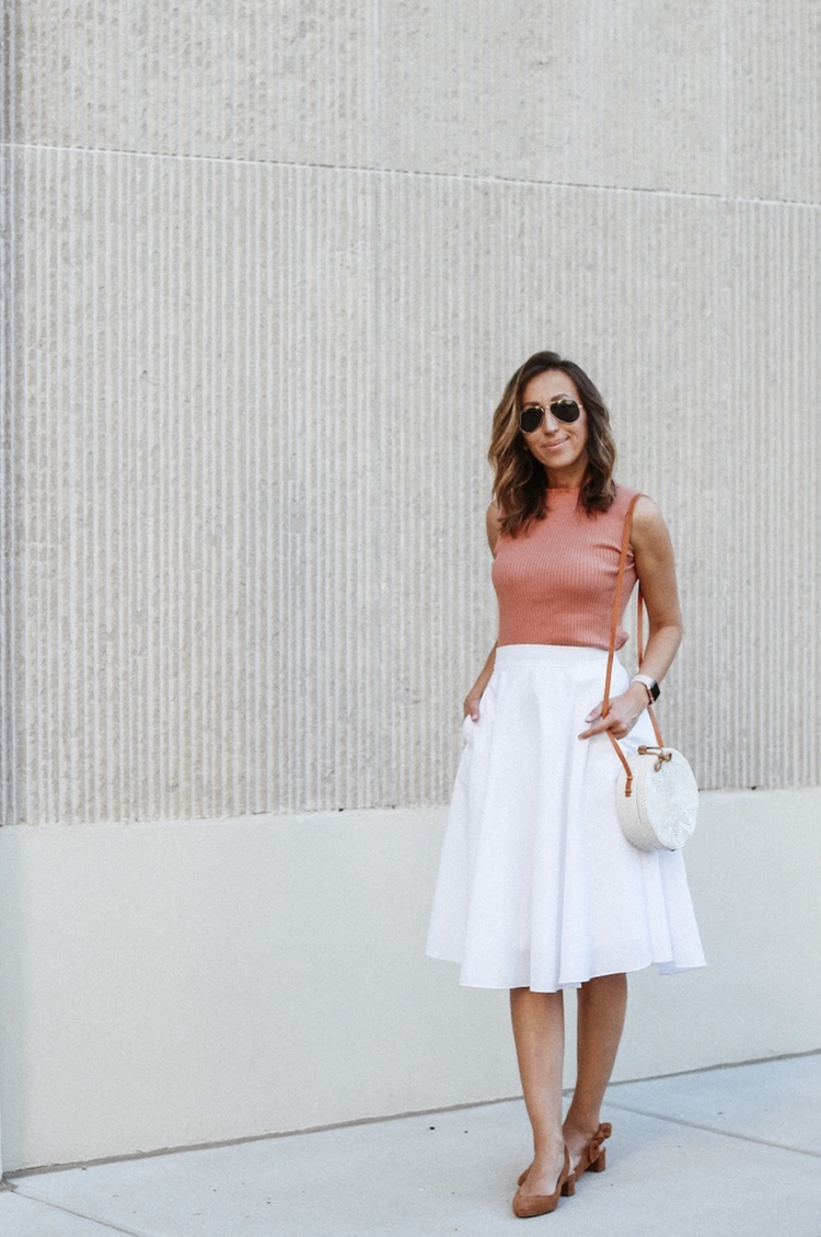 white skirt outfit summer