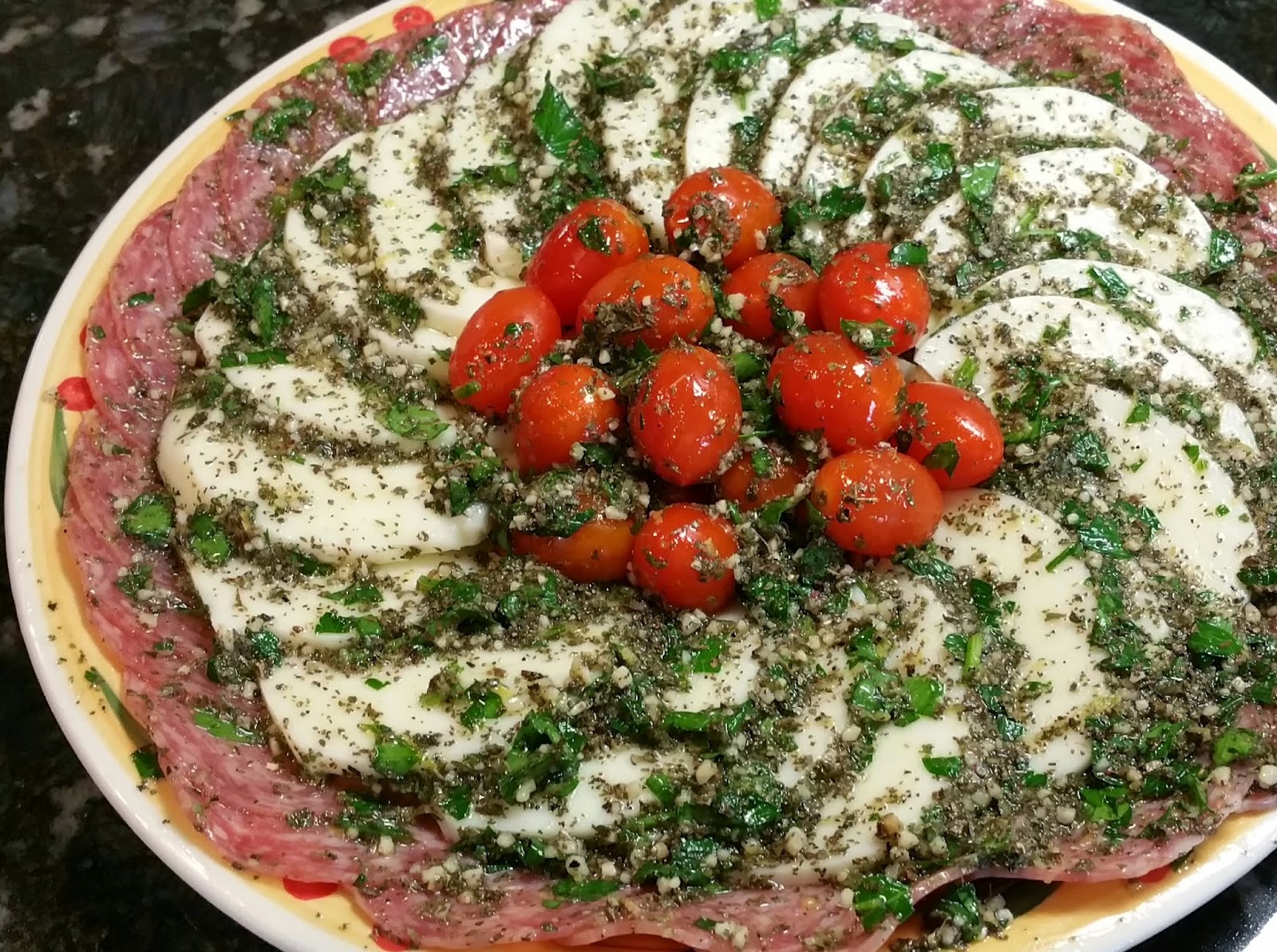 CROWDED KITCHEN: Italian Salami,Tomato and Mozzarella Plate