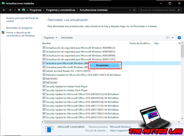 Windows Update desinstalar actualizaciones